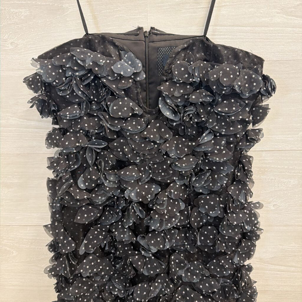 Maeve Black/ White Polka Dot 3D Flower Strapless Mini Dress 8