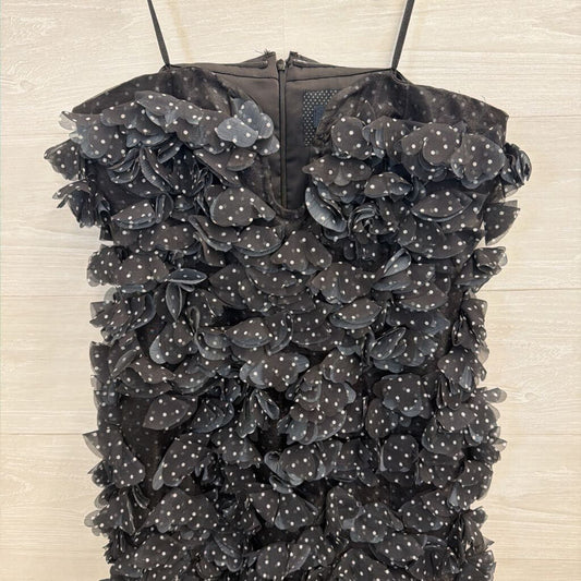 Maeve Black/ White Polka Dot 3D Flower Strapless Mini Dress 8