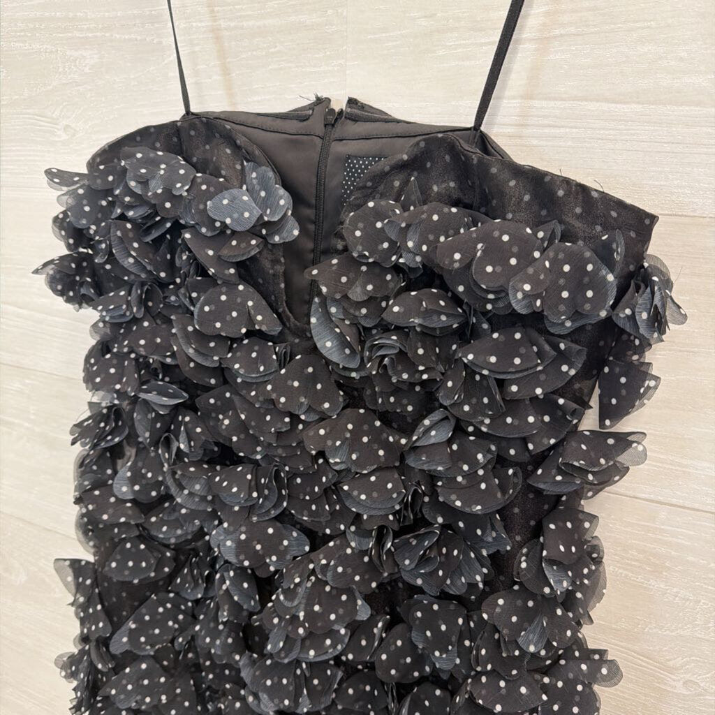 Maeve Black/ White Polka Dot 3D Flower Strapless Mini Dress 8