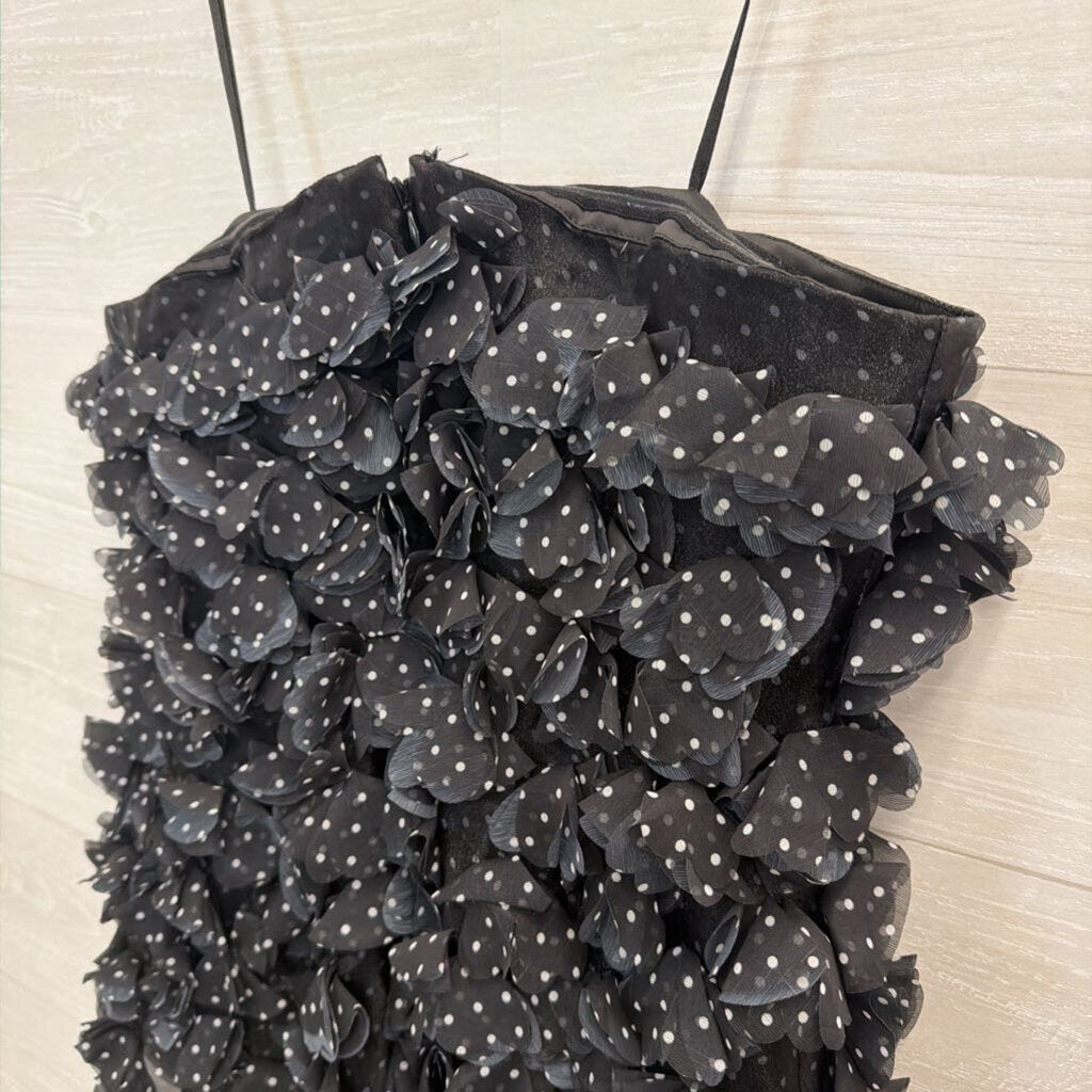 Maeve Black/ White Polka Dot 3D Flower Strapless Mini Dress 8