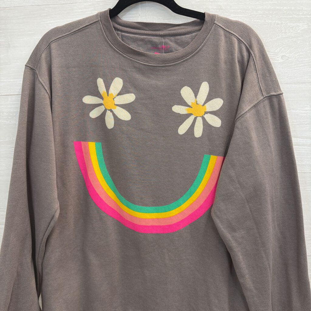 Natural Life Grey/ Multi Smiley Face Print Long Sleeve Top Medium