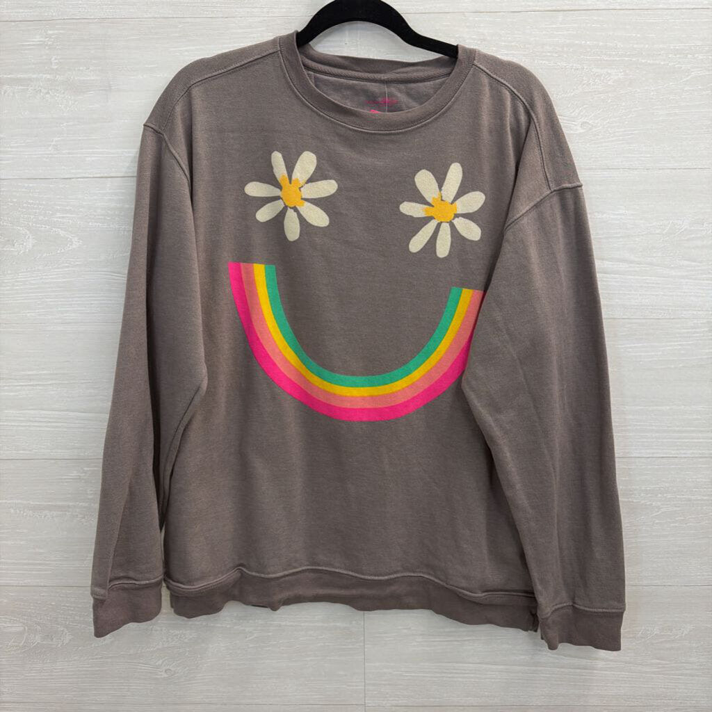 Natural Life Grey/ Multi Smiley Face Print Long Sleeve Top Medium