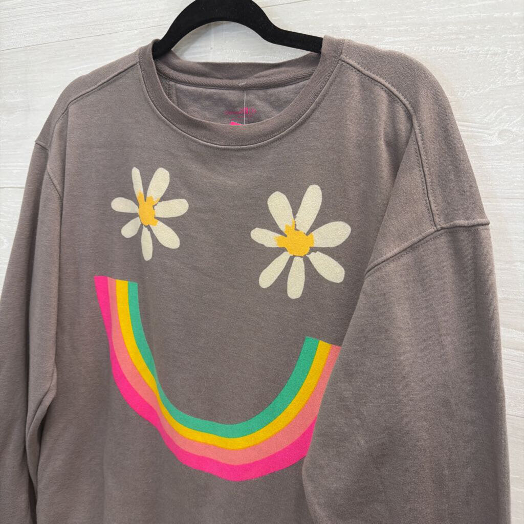 Natural Life Grey/ Multi Smiley Face Print Long Sleeve Top Medium