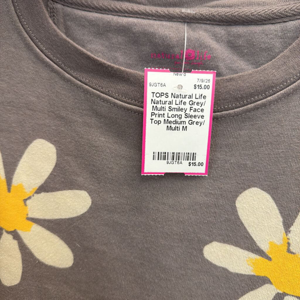 Natural Life Grey/ Multi Smiley Face Print Long Sleeve Top Medium