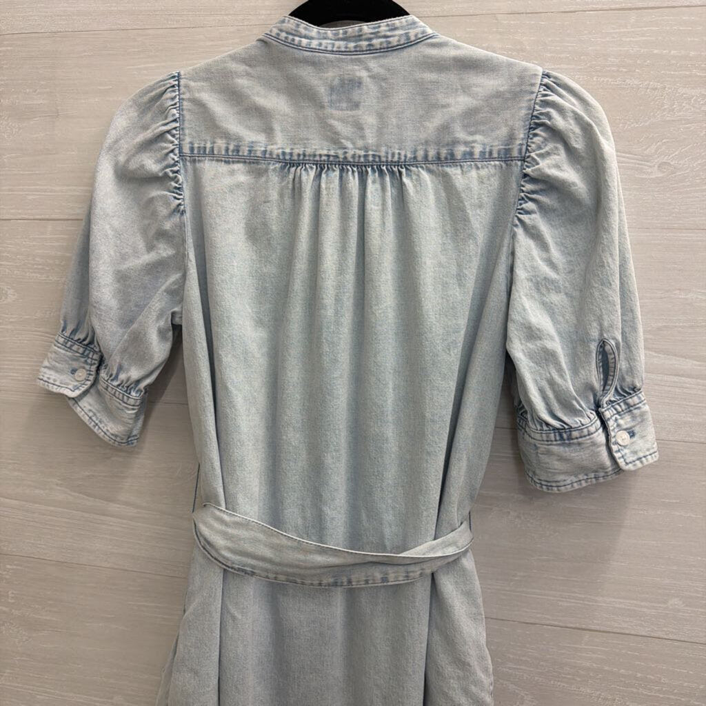 Gap Blue Chambray Short Puff Sleeve Button Front Dress Extra Small Petite