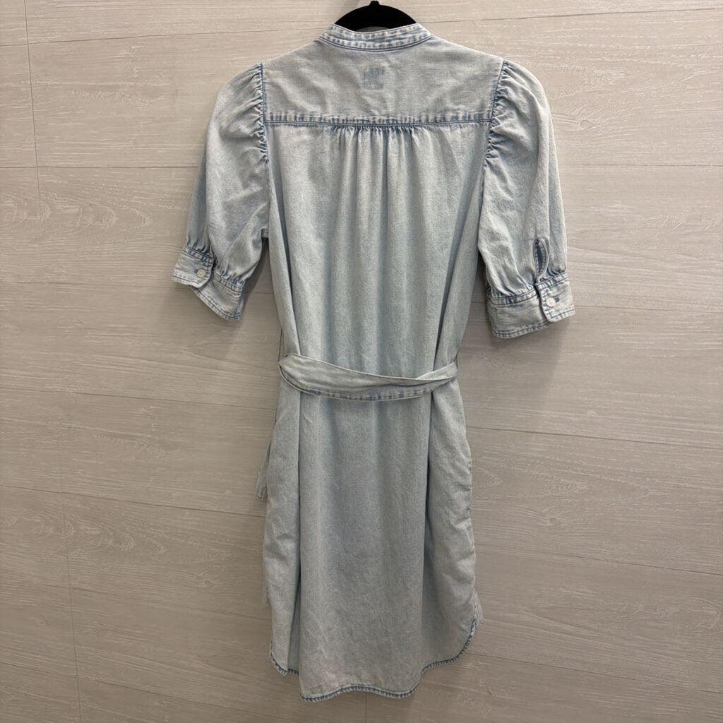 Gap Blue Chambray Short Puff Sleeve Button Front Dress Extra Small Petite