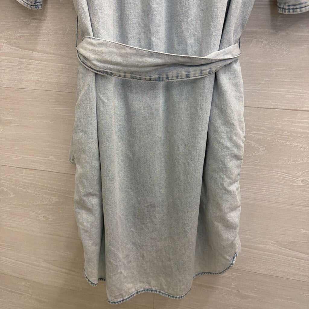Gap Blue Chambray Short Puff Sleeve Button Front Dress Extra Small Petite