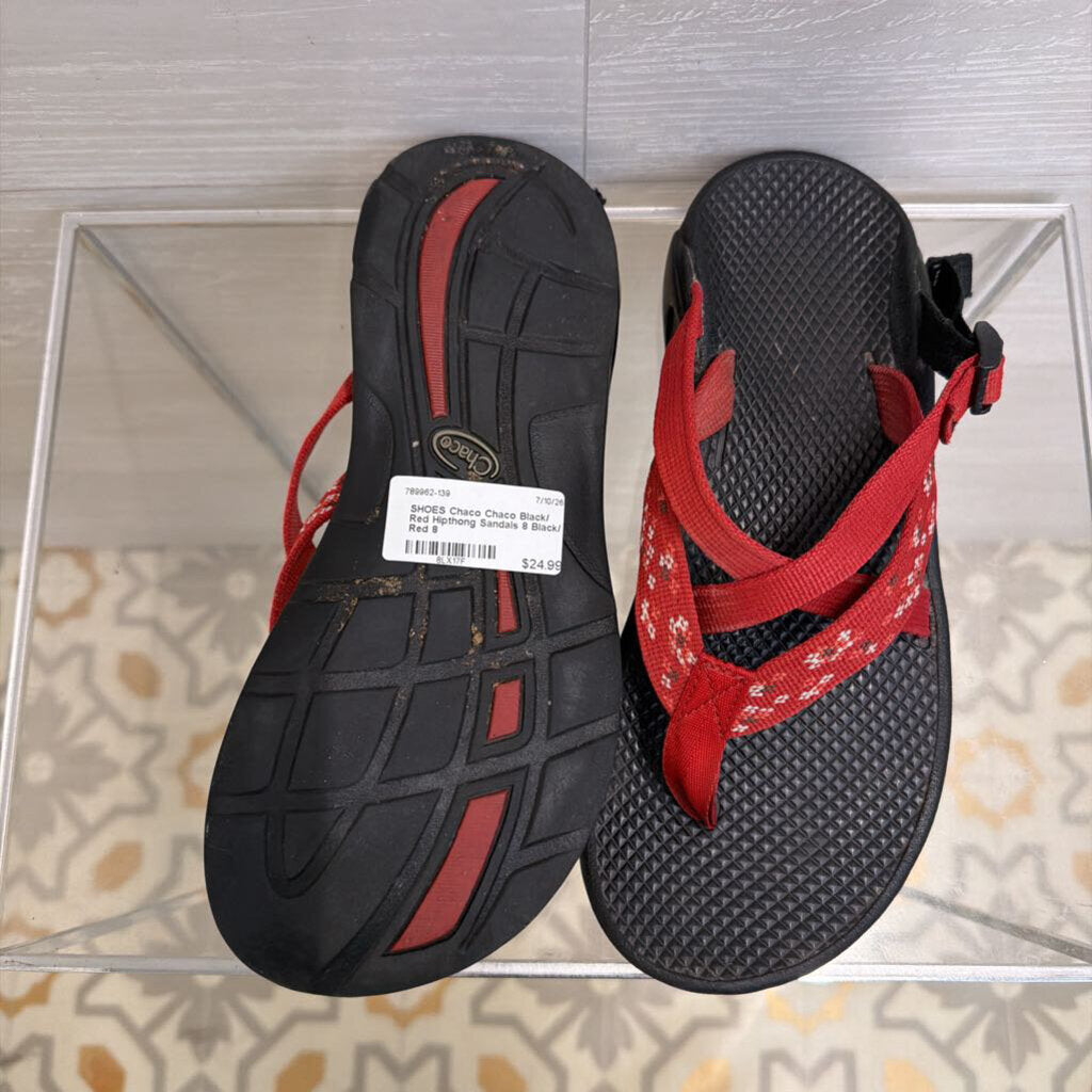 Chaco Black/ Red Hipthong Sandals 8