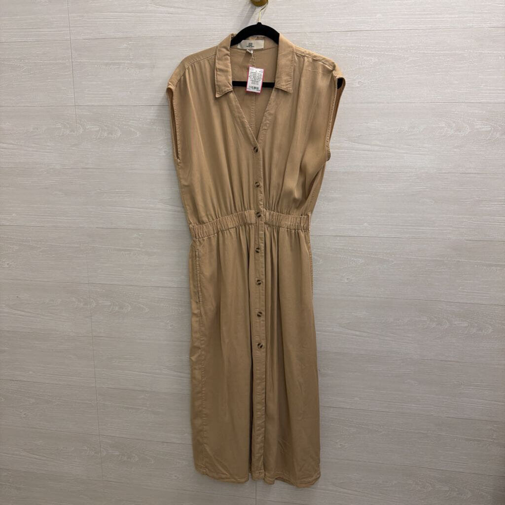 Thread and Supply Brown Short Sleeve Button Front Midi Dress Large