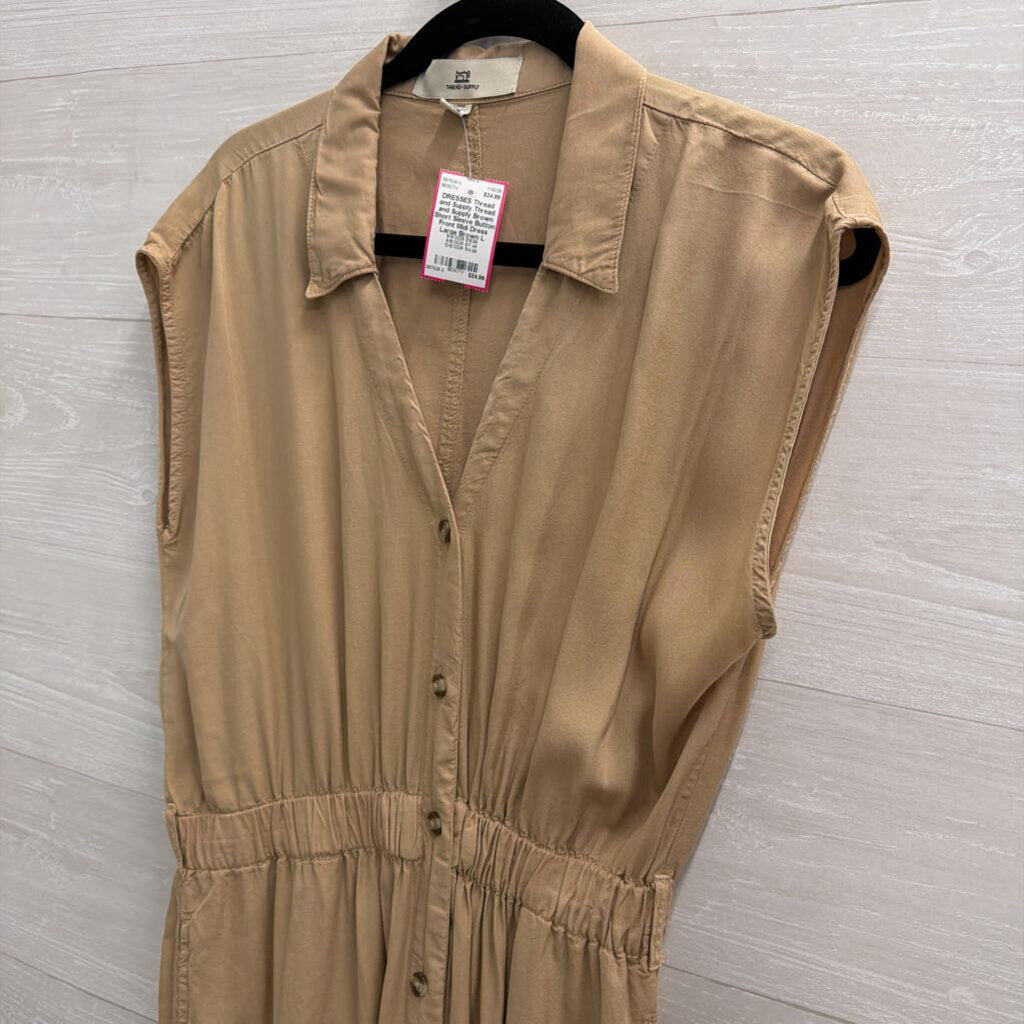 Thread and Supply Brown Short Sleeve Button Front Midi Dress Large