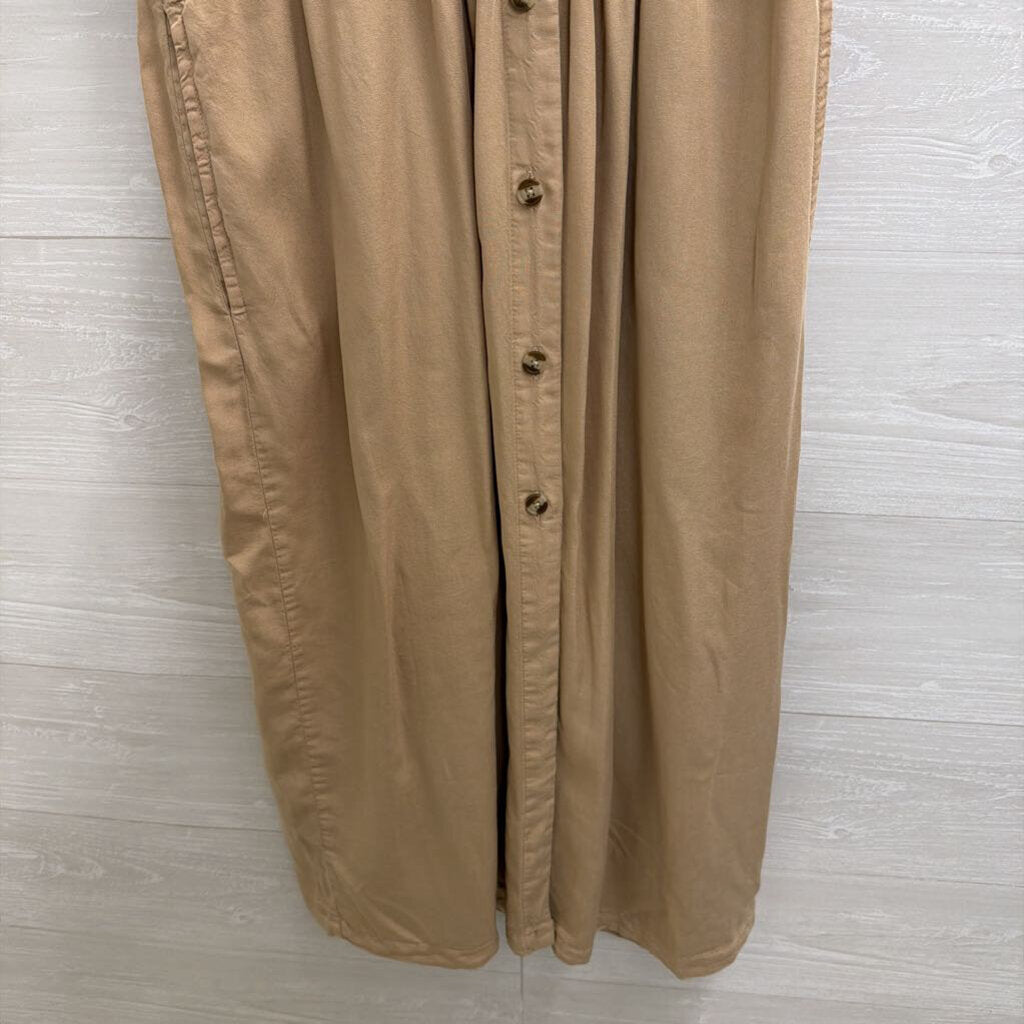 Thread and Supply Brown Short Sleeve Button Front Midi Dress Large