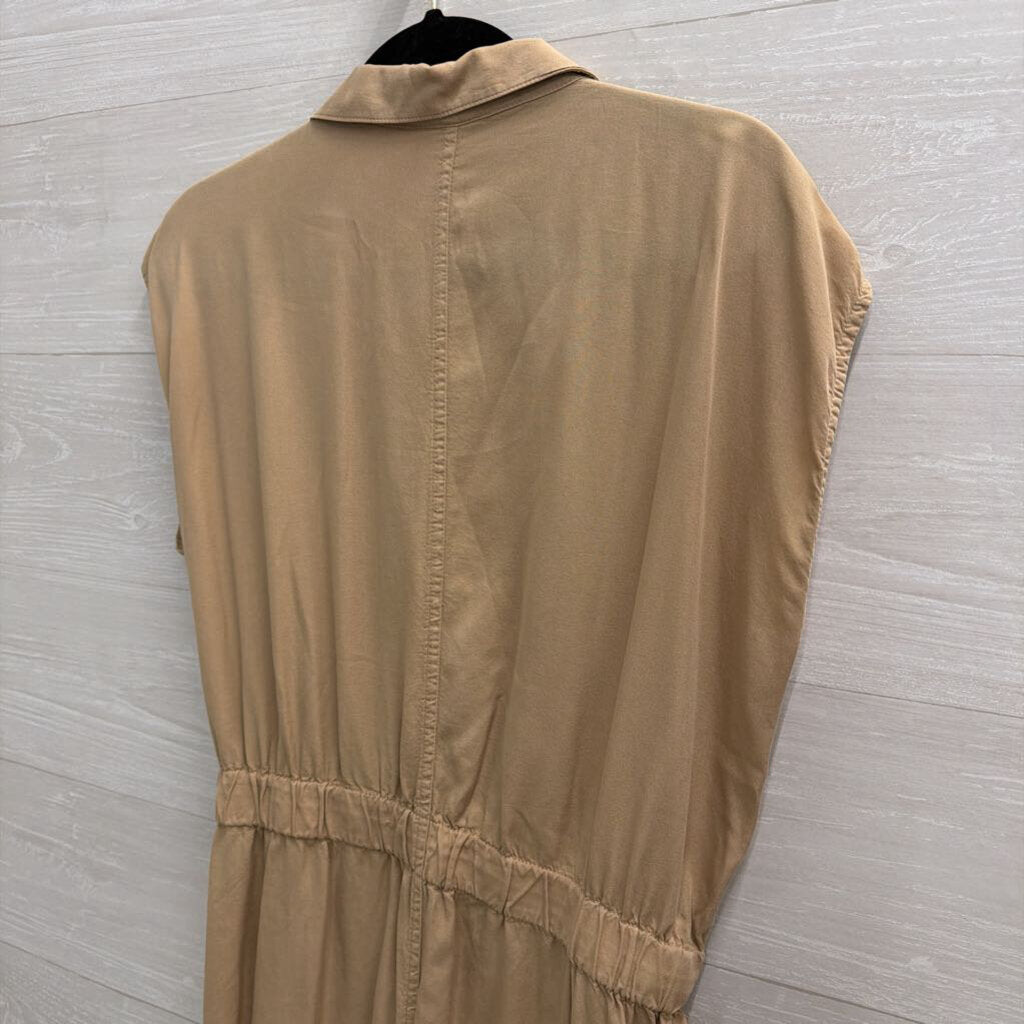 Thread and Supply Brown Short Sleeve Button Front Midi Dress Large