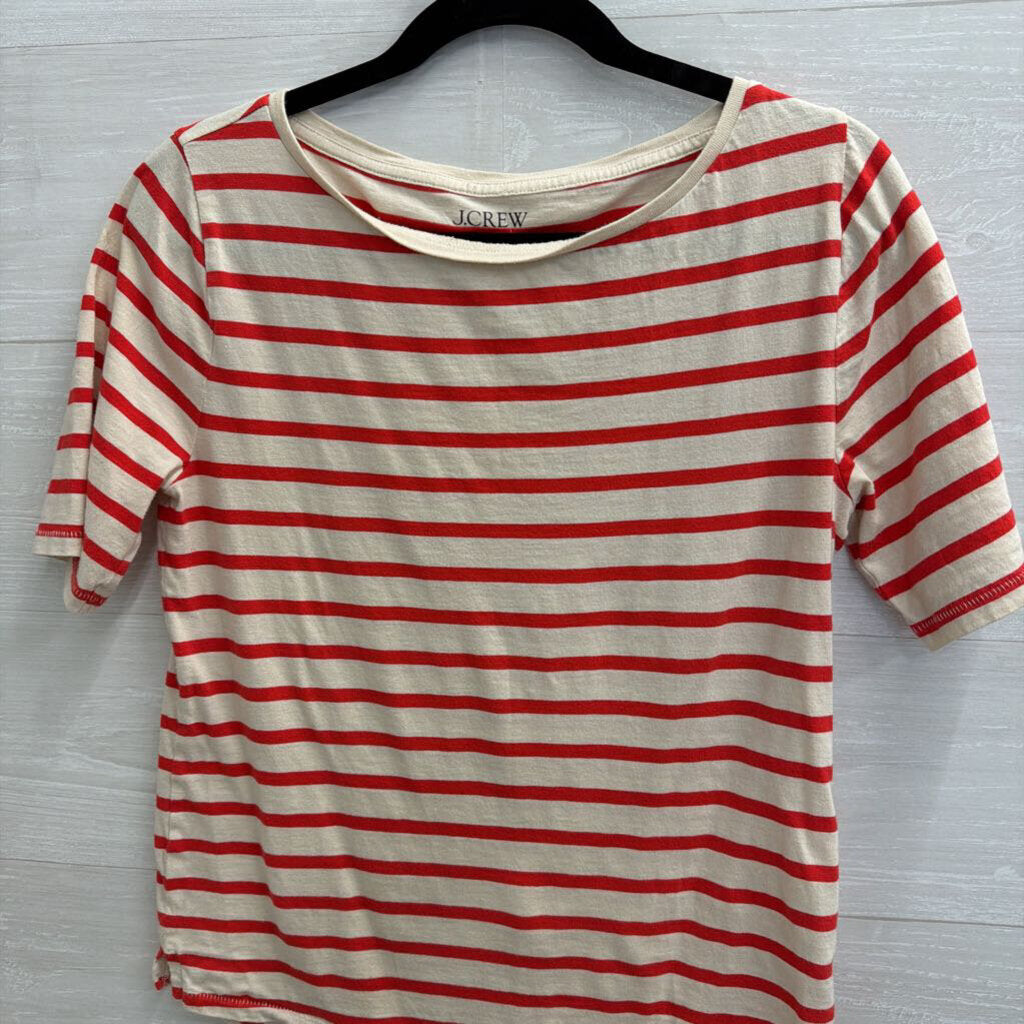 J Crew Red/ White Striped Short Sleeve Top Medium
