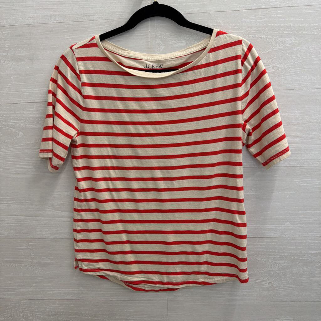 J Crew Red/ White Striped Short Sleeve Top Medium
