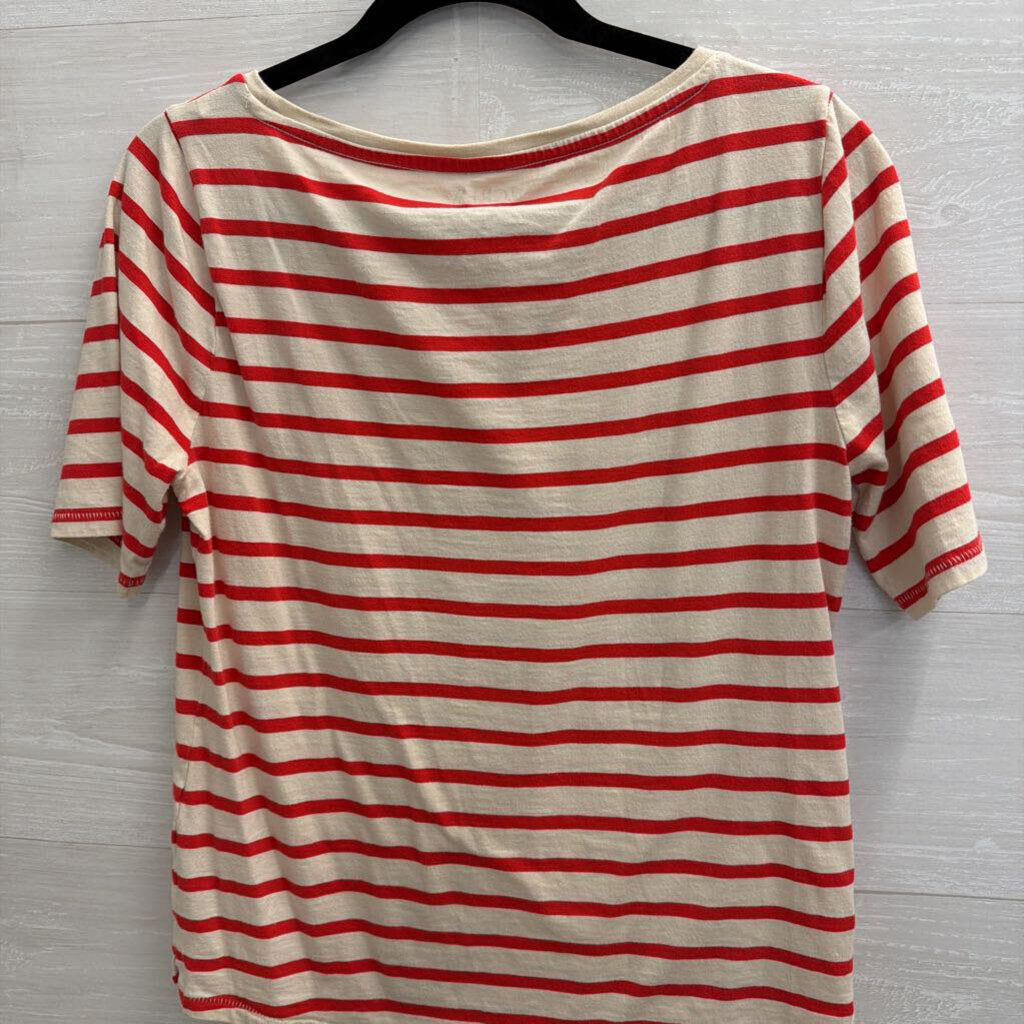 J Crew Red/ White Striped Short Sleeve Top Medium