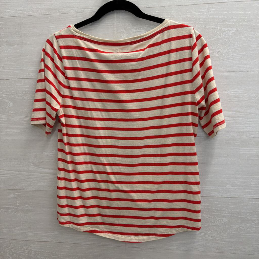 J Crew Red/ White Striped Short Sleeve Top Medium