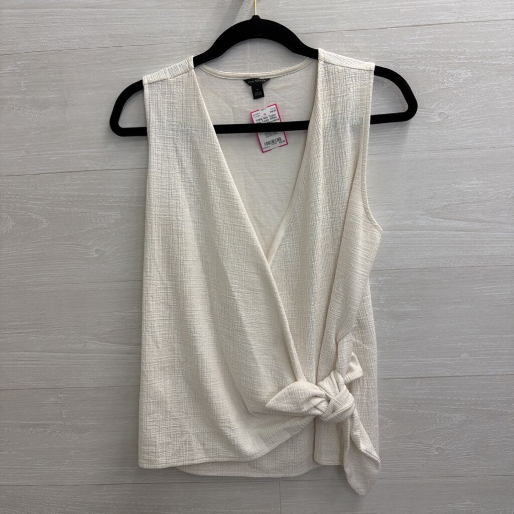 Ann Taylor White Textured Sleeveless Faux Wrap Top Medium