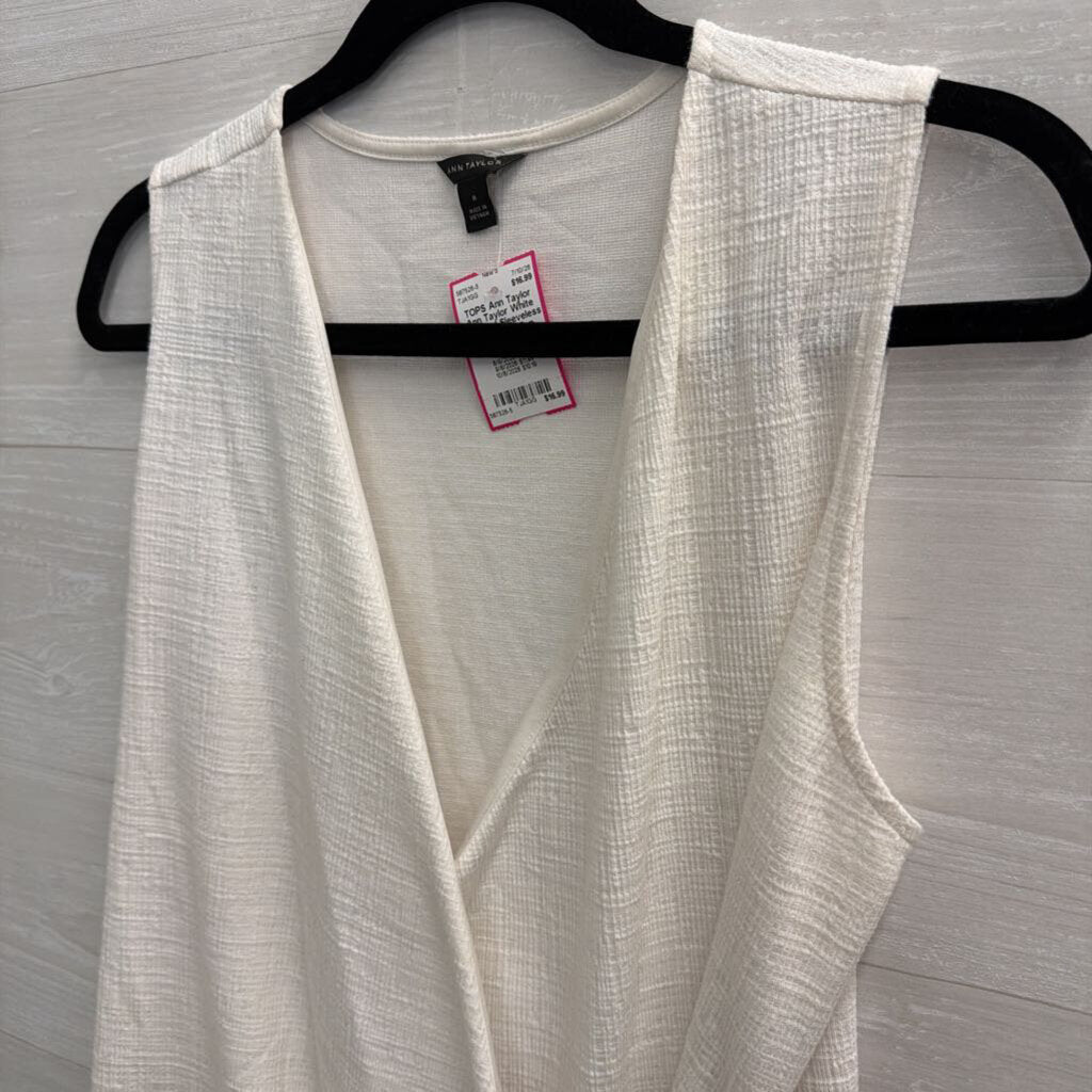 Ann Taylor White Textured Sleeveless Faux Wrap Top Medium