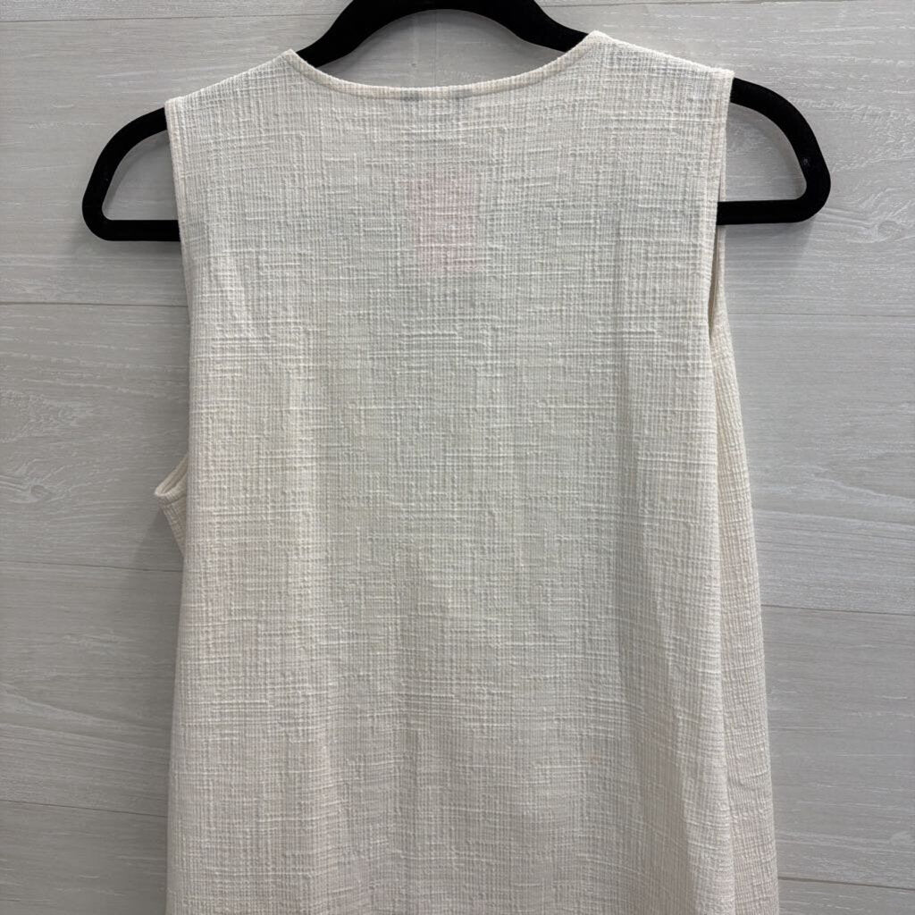 Ann Taylor White Textured Sleeveless Faux Wrap Top Medium