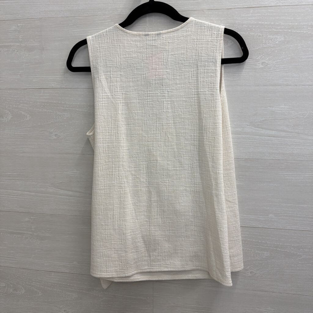 Ann Taylor White Textured Sleeveless Faux Wrap Top Medium