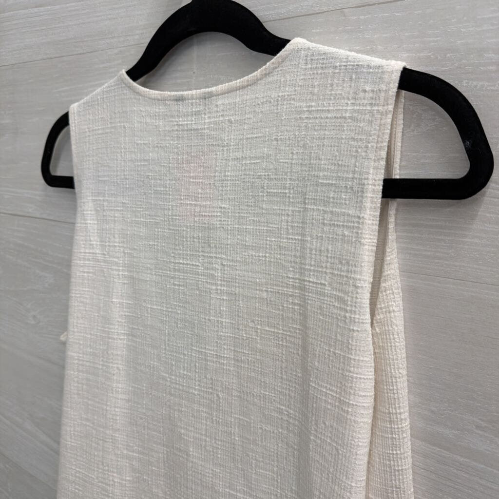 Ann Taylor White Textured Sleeveless Faux Wrap Top Medium