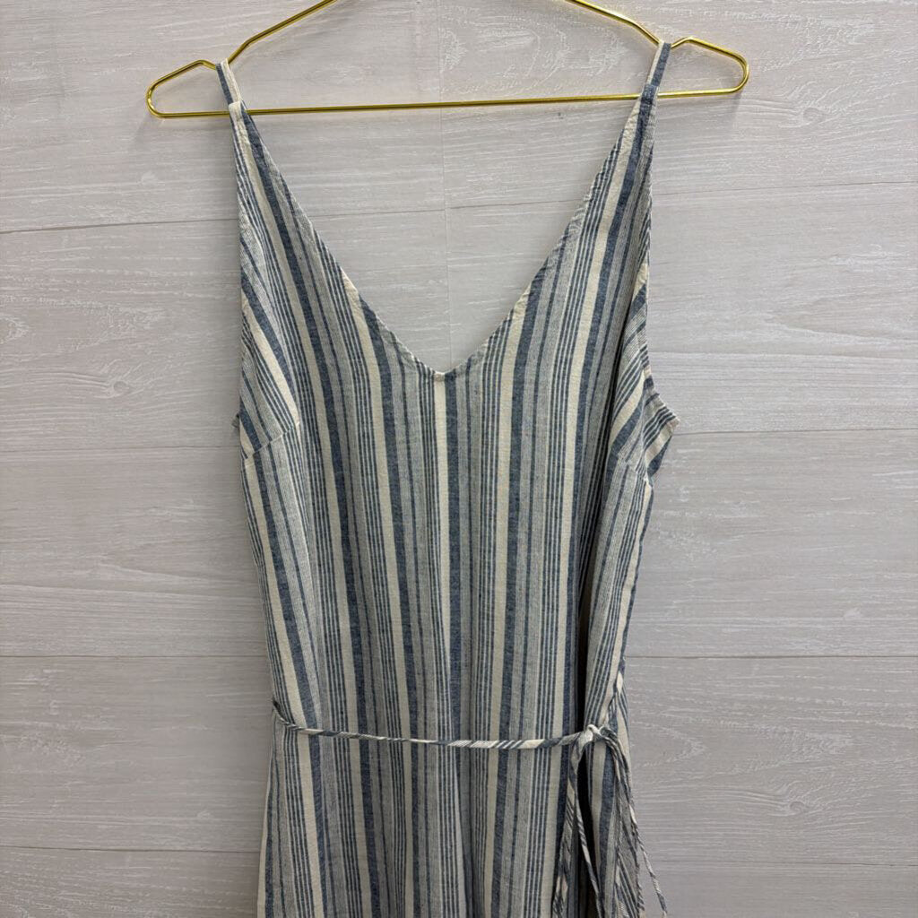 Ann Taylor Blue/ White Striped Tie Waist Midi Dress 10