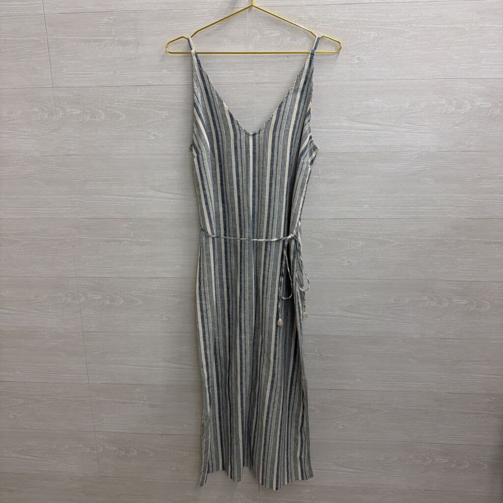 Ann Taylor Blue/ White Striped Tie Waist Midi Dress 10