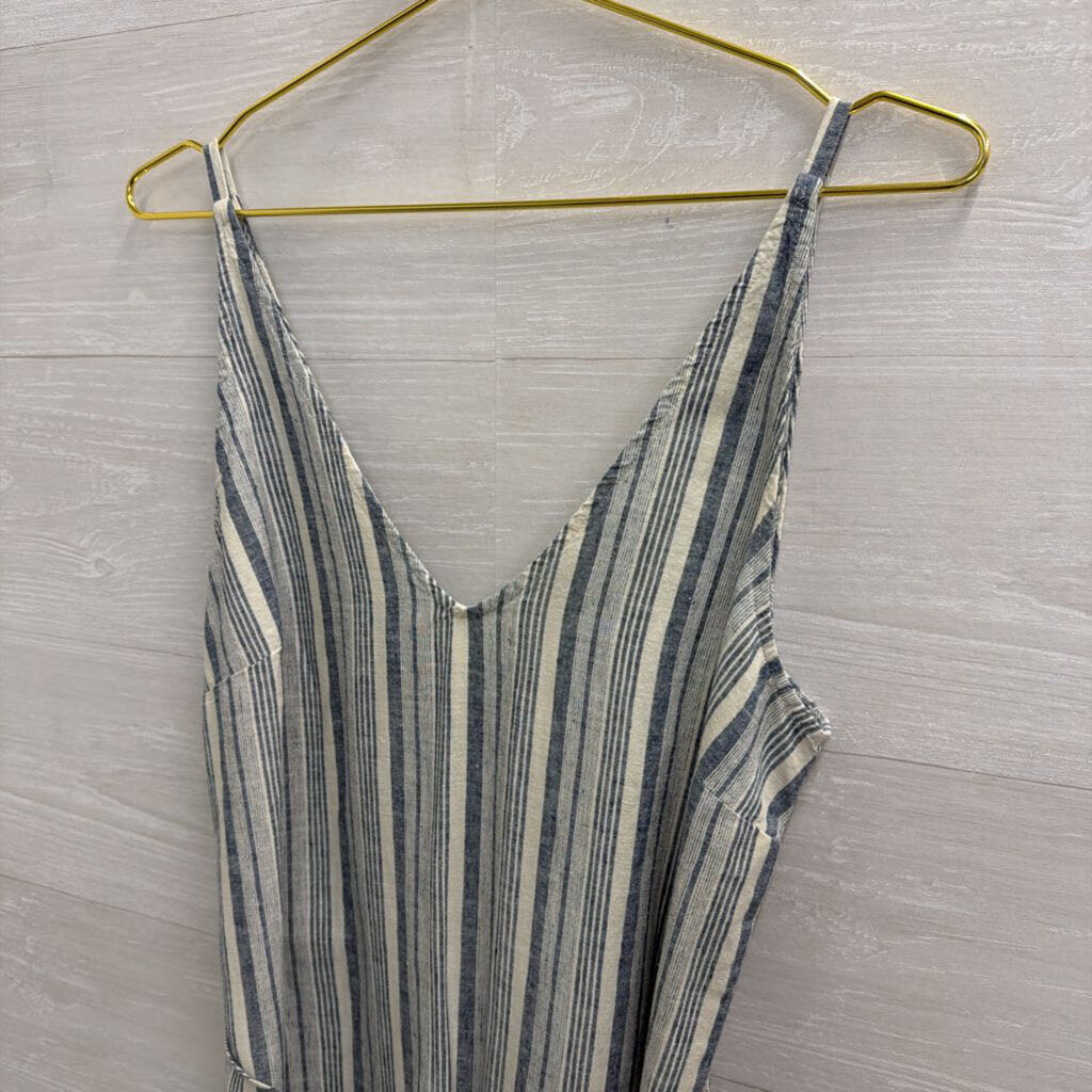 Ann Taylor Blue/ White Striped Tie Waist Midi Dress 10