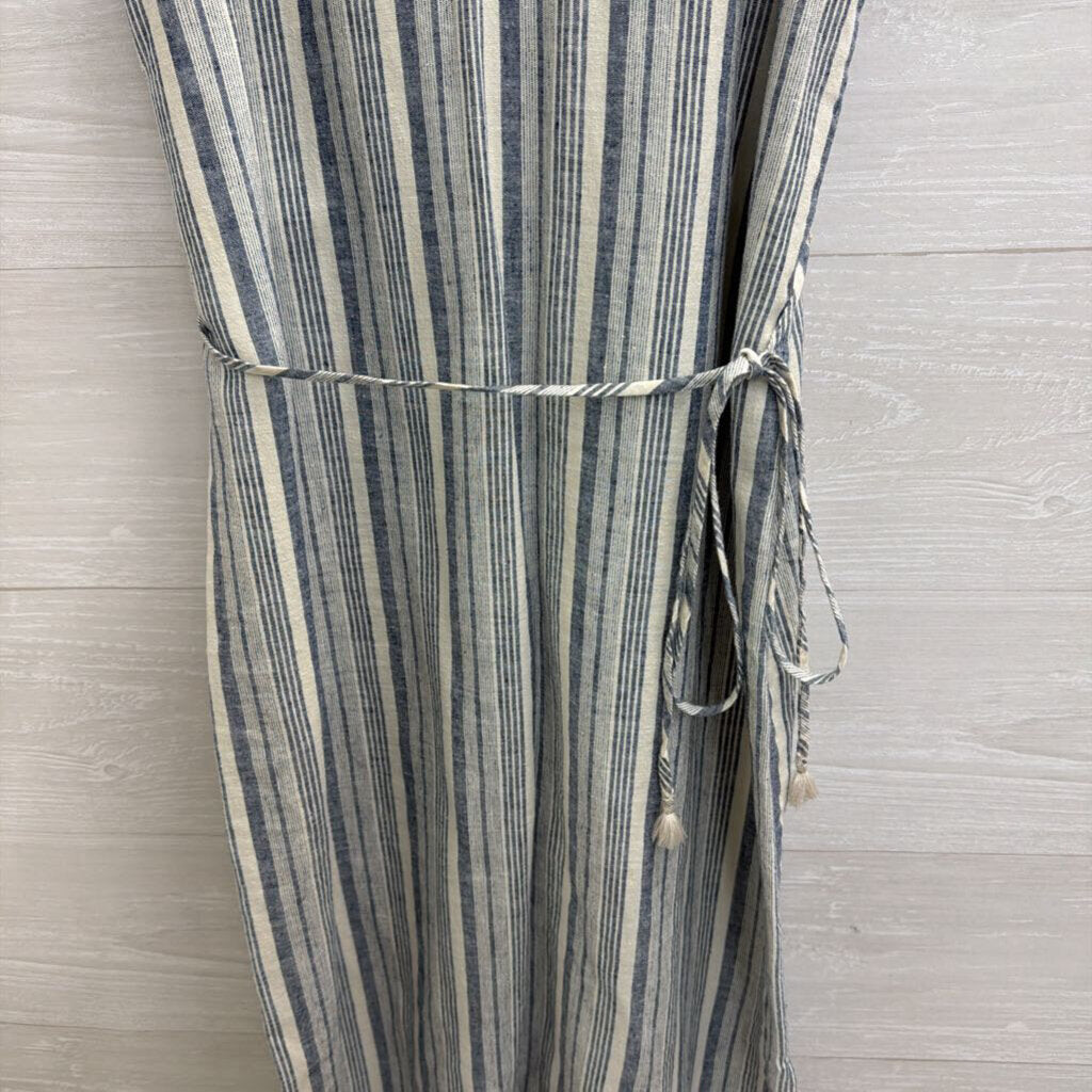 Ann Taylor Blue/ White Striped Tie Waist Midi Dress 10