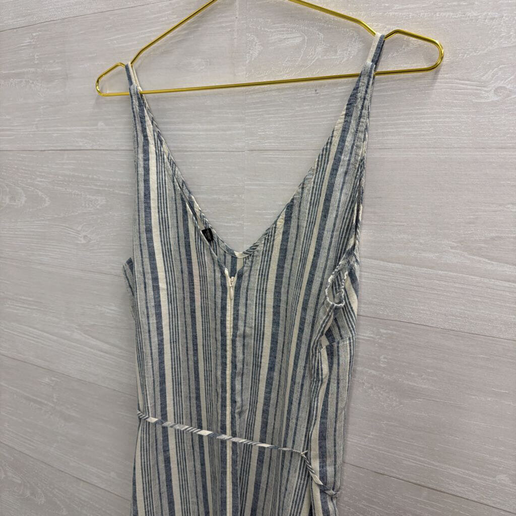 Ann Taylor Blue/ White Striped Tie Waist Midi Dress 10