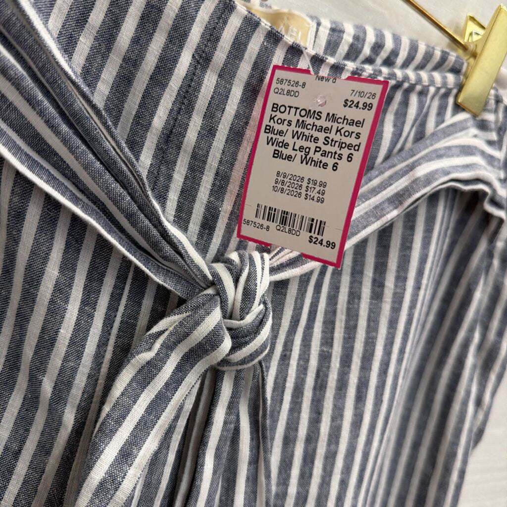 Michael Kors Blue/ White Striped Wide Leg Pants 6