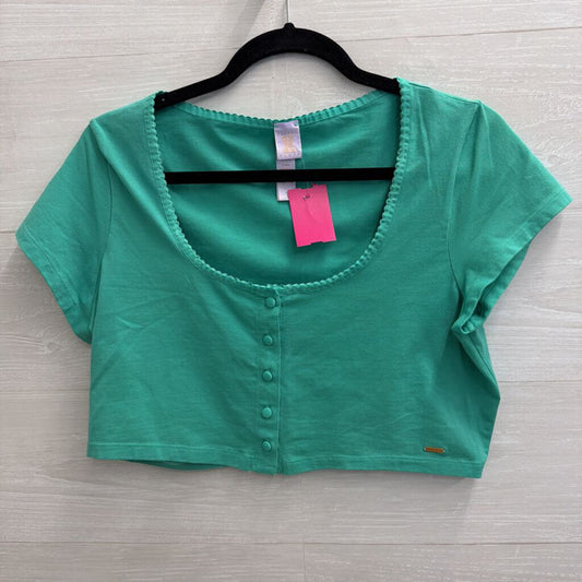 Savage X Fenty Green Cropped Short Sleeve Button Front Top Extra Large