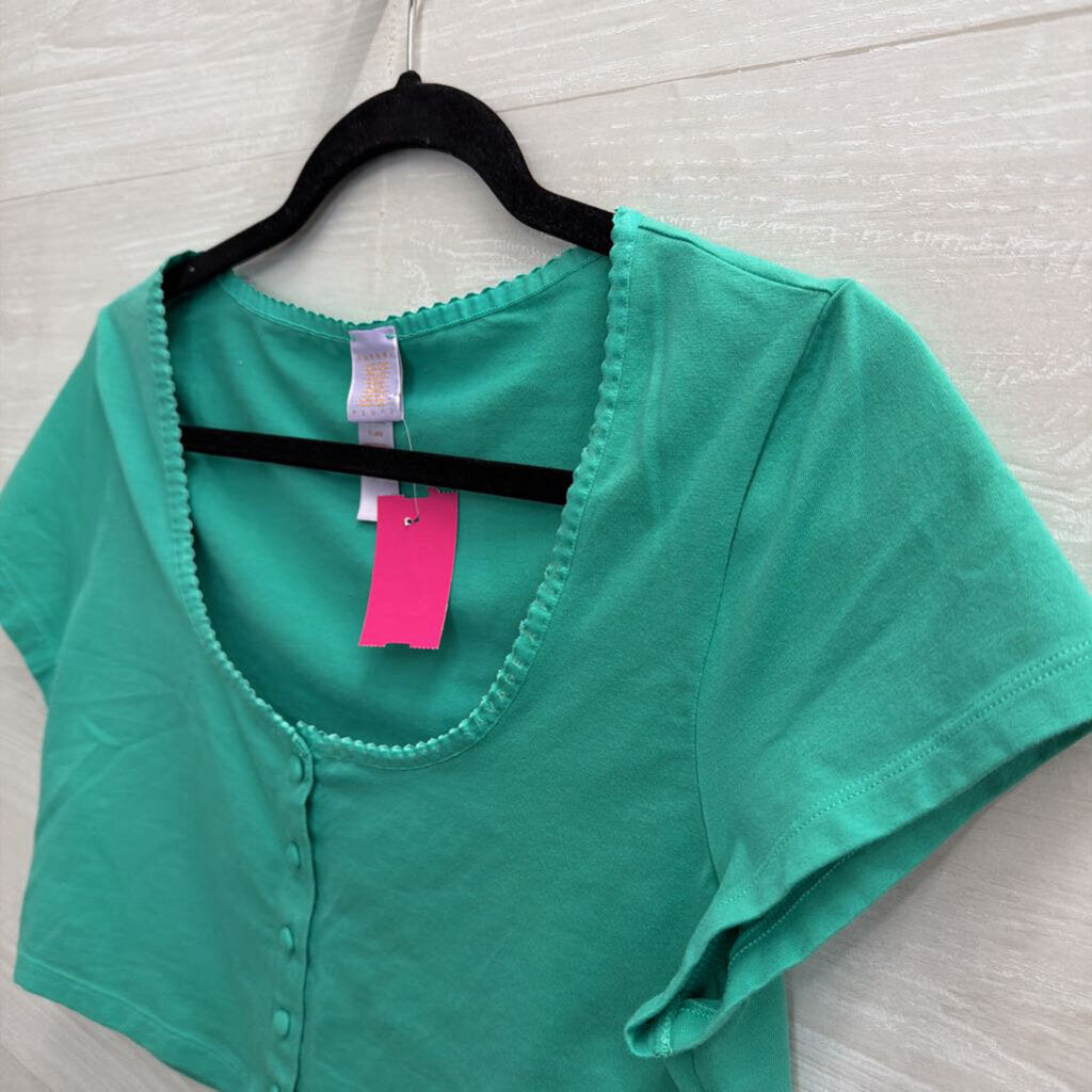 Savage X Fenty Green Cropped Short Sleeve Button Front Top Extra Large