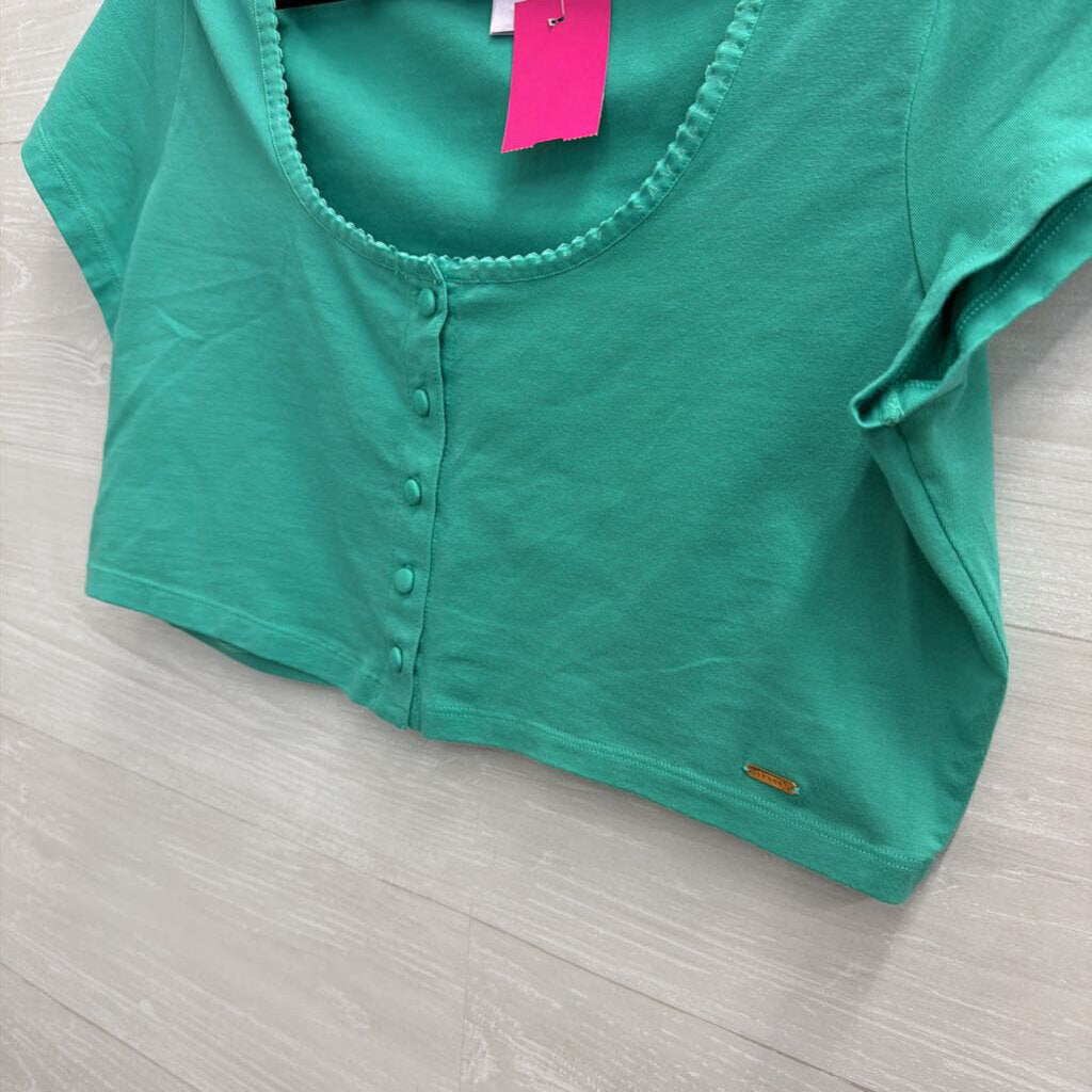 Savage X Fenty Green Cropped Short Sleeve Button Front Top Extra Large