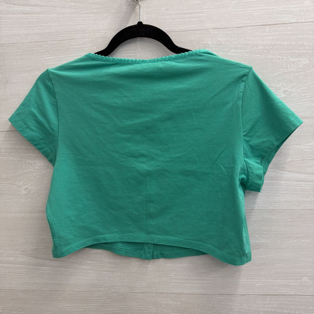 Savage X Fenty Green Cropped Short Sleeve Button Front Top Extra Large