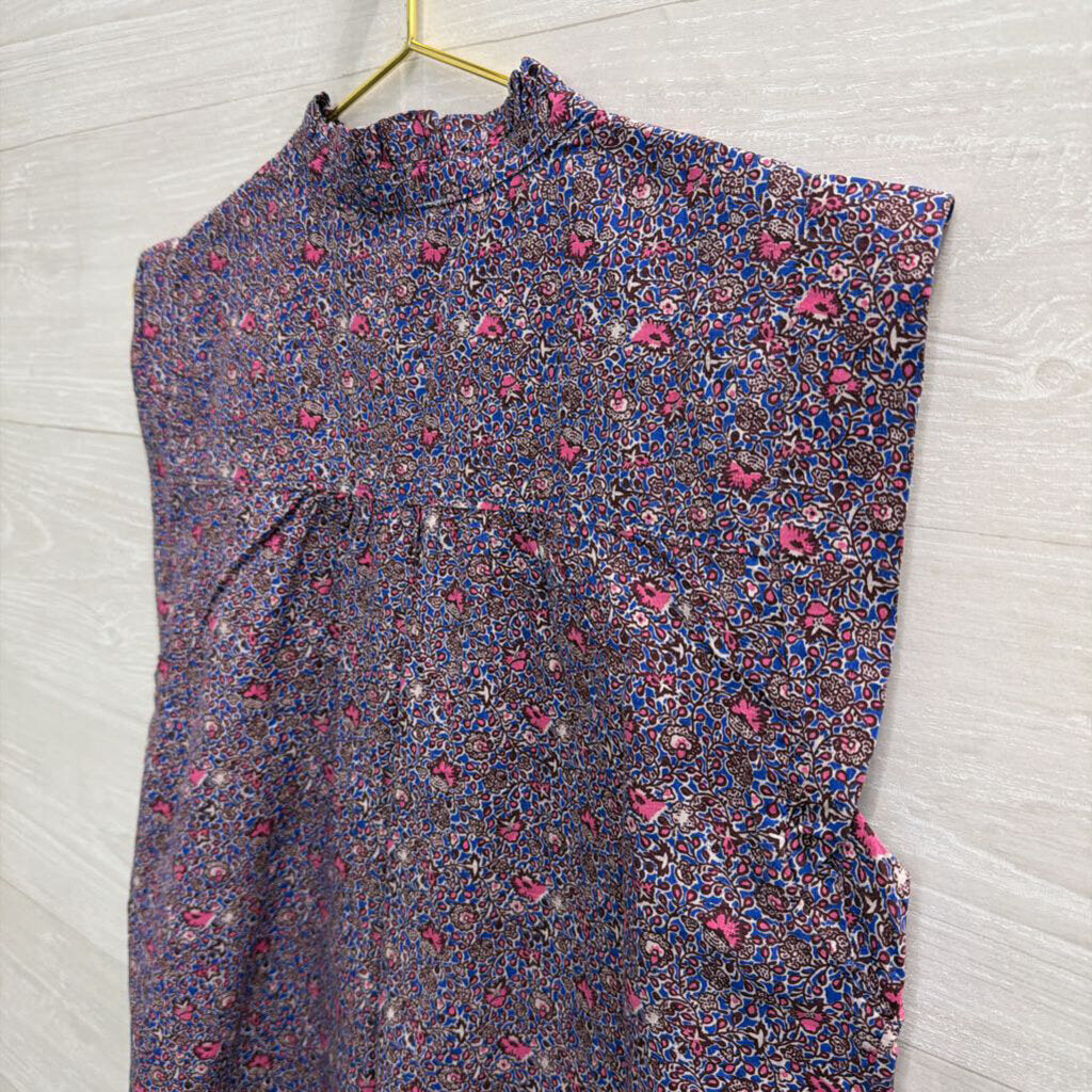 Carve Designs Pink/ Blue Print Short Sleeve Button Front Top Medium
