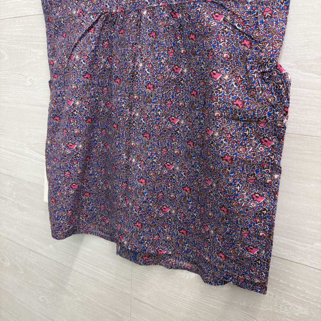 Carve Designs Pink/ Blue Print Short Sleeve Button Front Top Medium