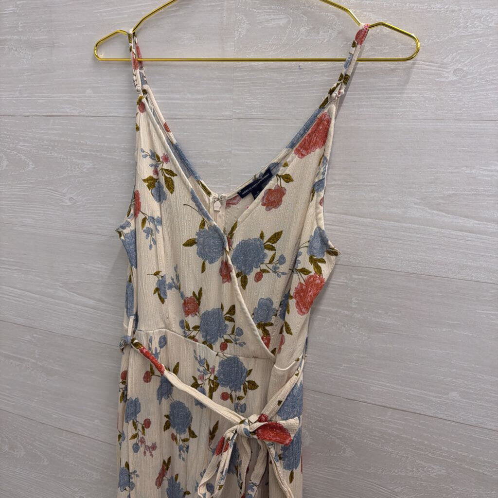 American Eagle White/ Blue Floral Jumpsuit 10