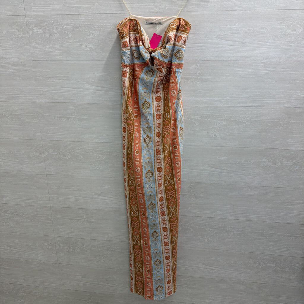 Abercrombie and Fitch Cream/ Blue/ Pink Print Strapless Maxi Dress Large Tall