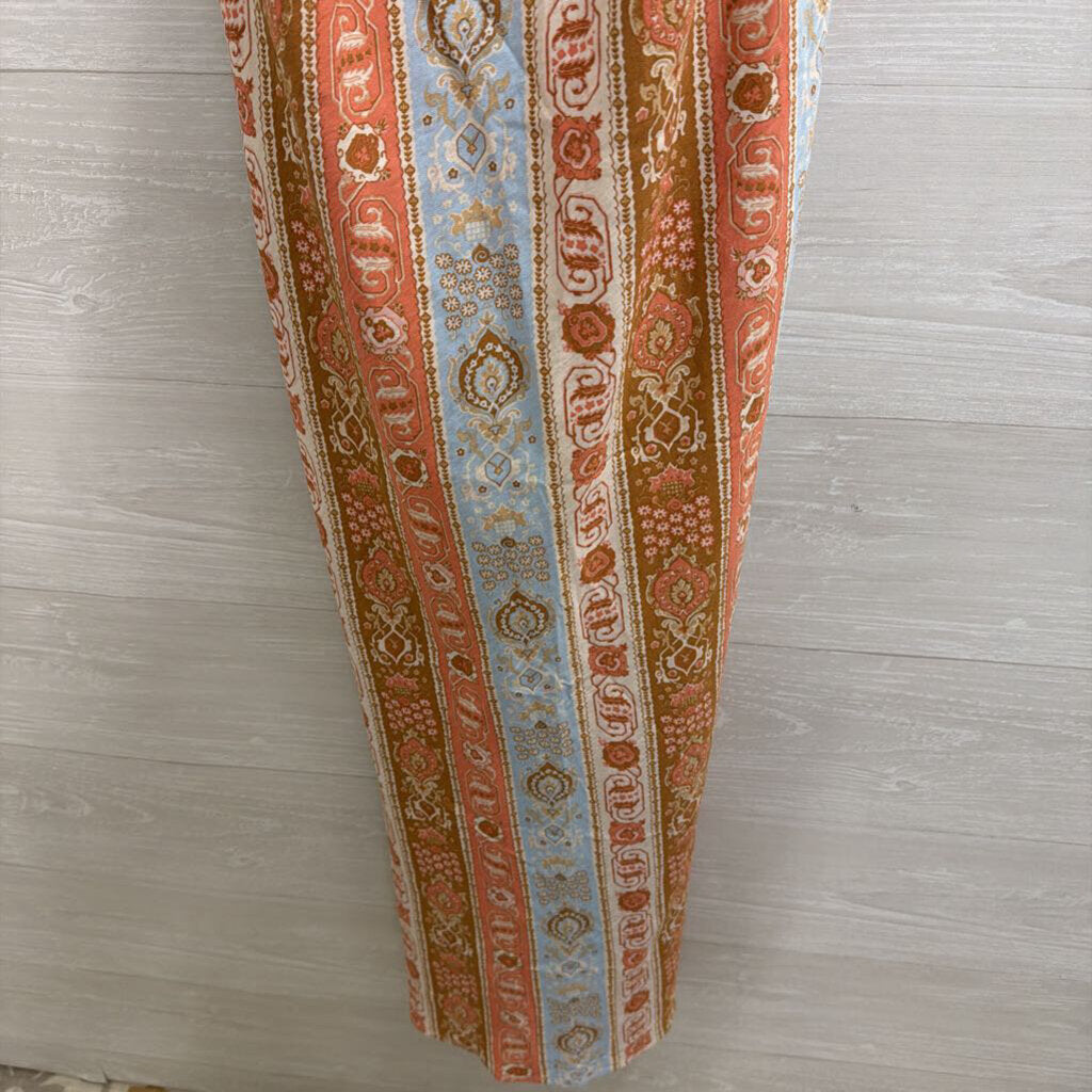 Abercrombie and Fitch Cream/ Blue/ Pink Print Strapless Maxi Dress Large Tall
