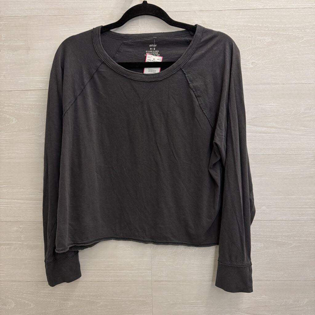 Aerie Grey Cropped Long Sleeve Top Medium
