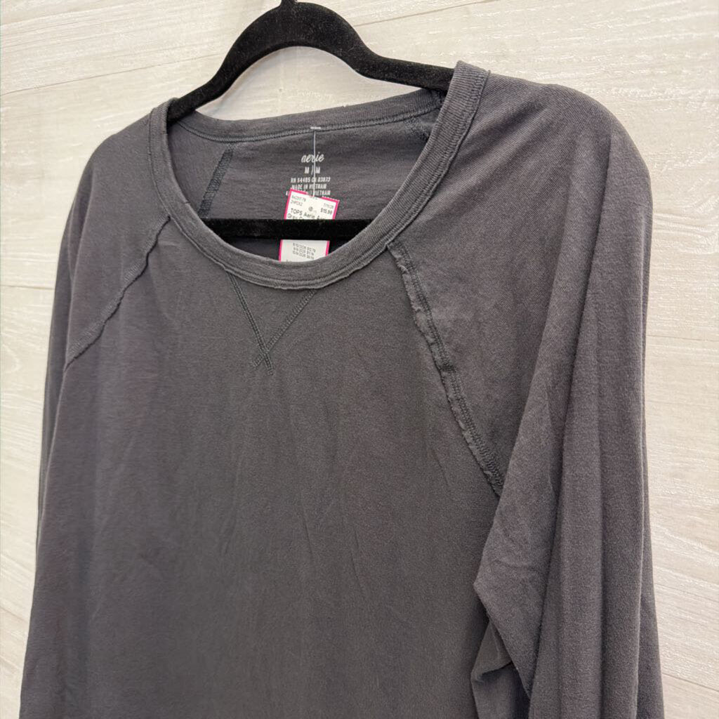Aerie Grey Cropped Long Sleeve Top Medium