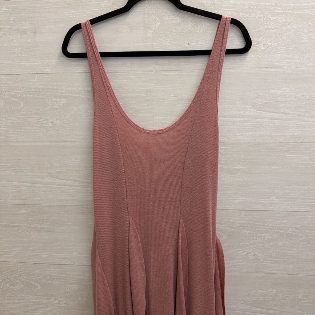 FP Beach Pink Ribbed Ruffle Hem Maxi Tank Dress Large