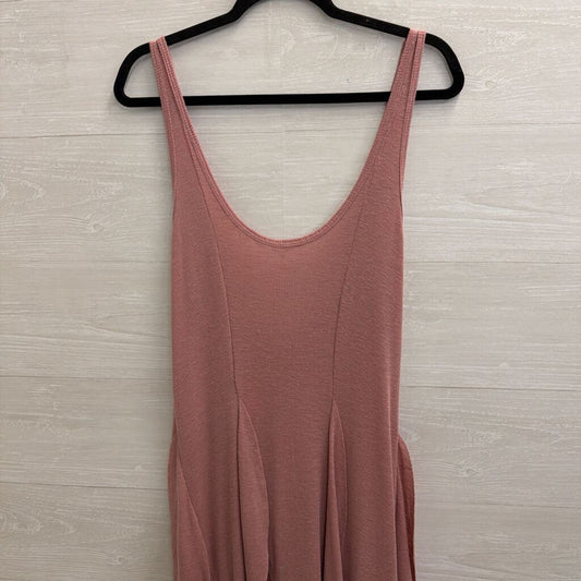 FP Beach Pink Ribbed Ruffle Hem Maxi Tank Dress Large