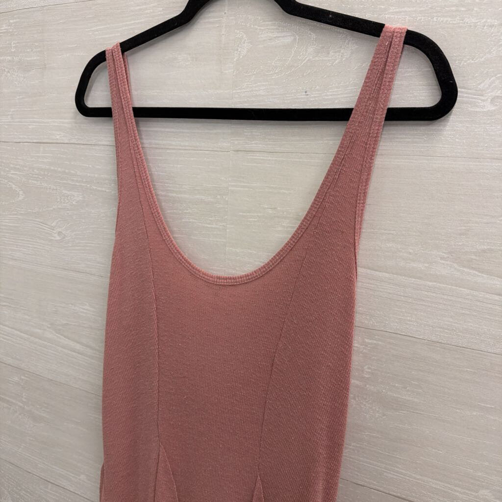 FP Beach Pink Ribbed Ruffle Hem Maxi Tank Dress Large