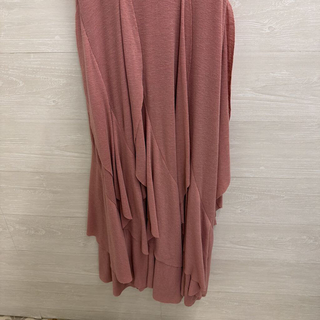 FP Beach Pink Ribbed Ruffle Hem Maxi Tank Dress Large