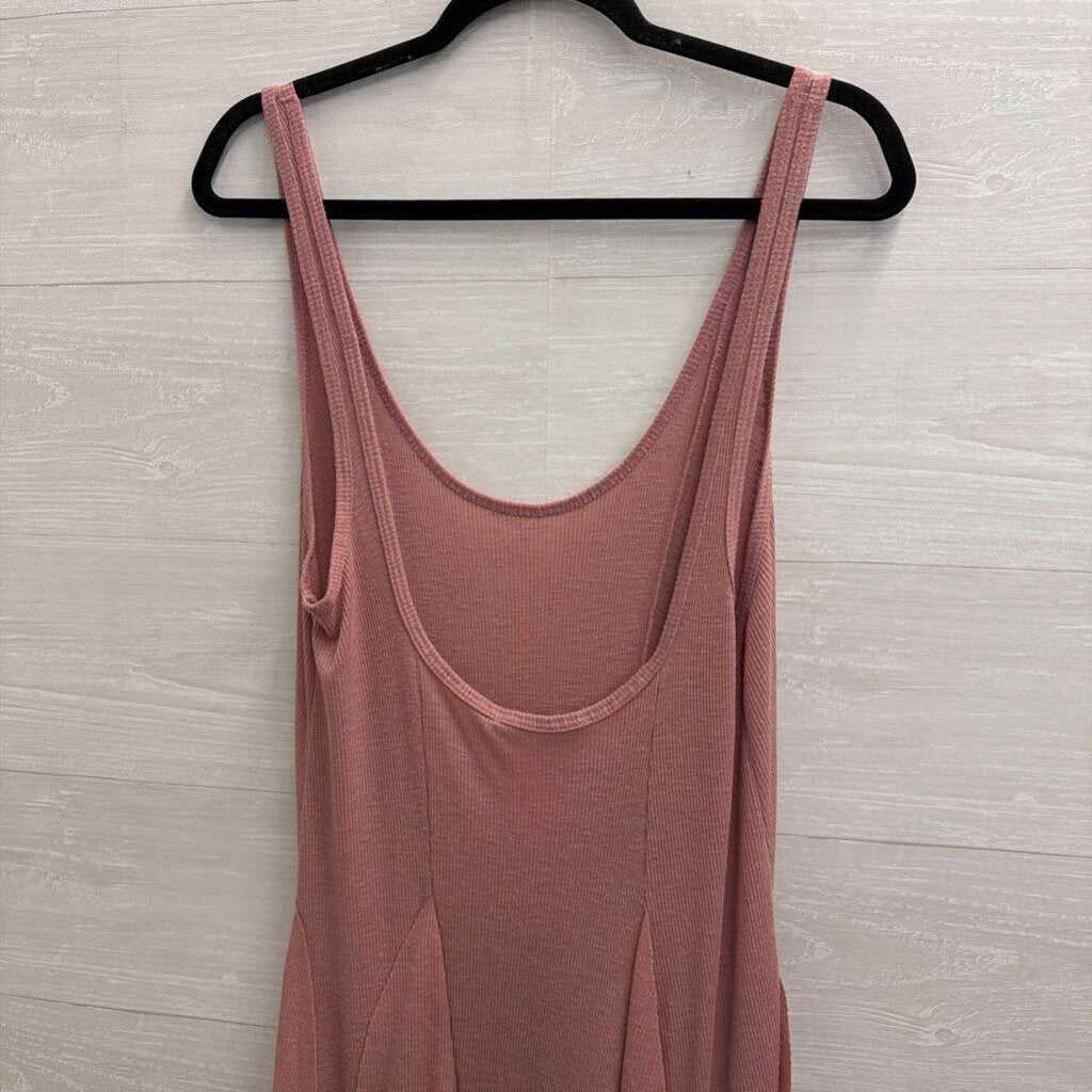 FP Beach Pink Ribbed Ruffle Hem Maxi Tank Dress Large