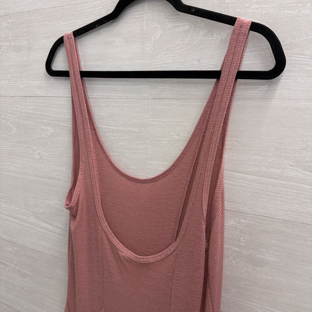 FP Beach Pink Ribbed Ruffle Hem Maxi Tank Dress Large