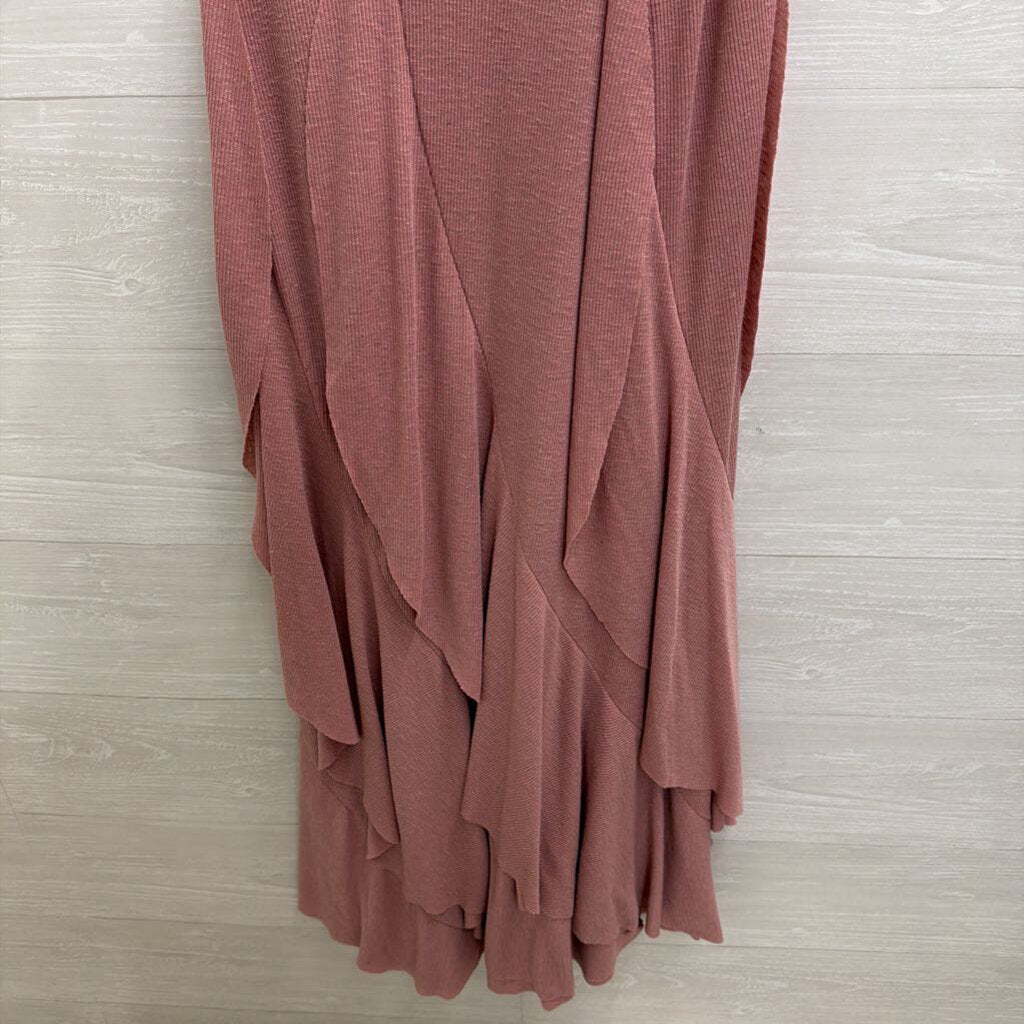 FP Beach Pink Ribbed Ruffle Hem Maxi Tank Dress Large