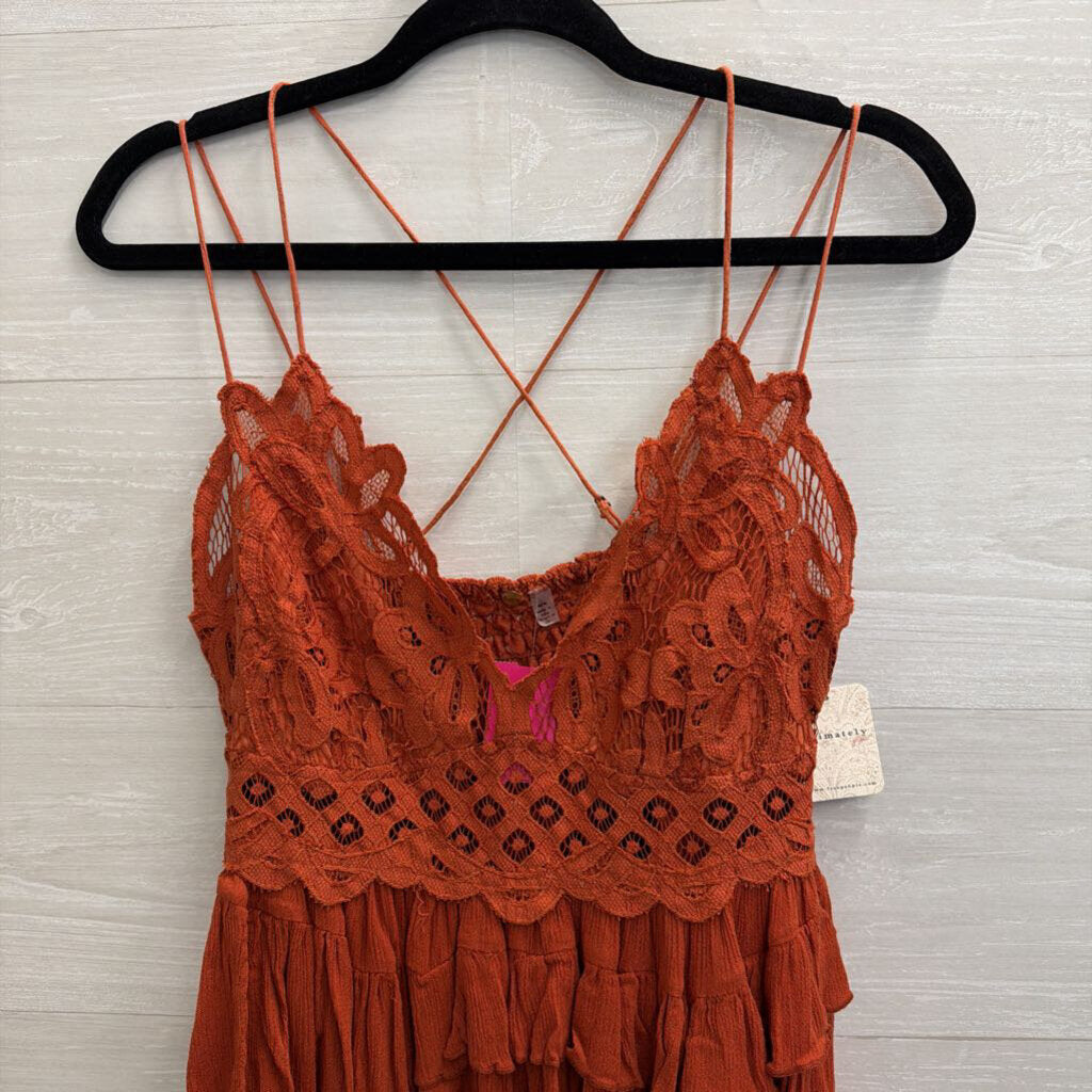 FP One Orange Lace Tank Top Medium
